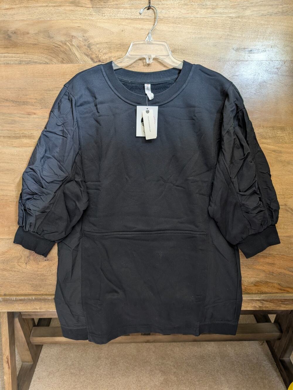Daily Practice Sweatshirt Women's L Black Fleece Lined 3/4 Sleeve Pullover NWT